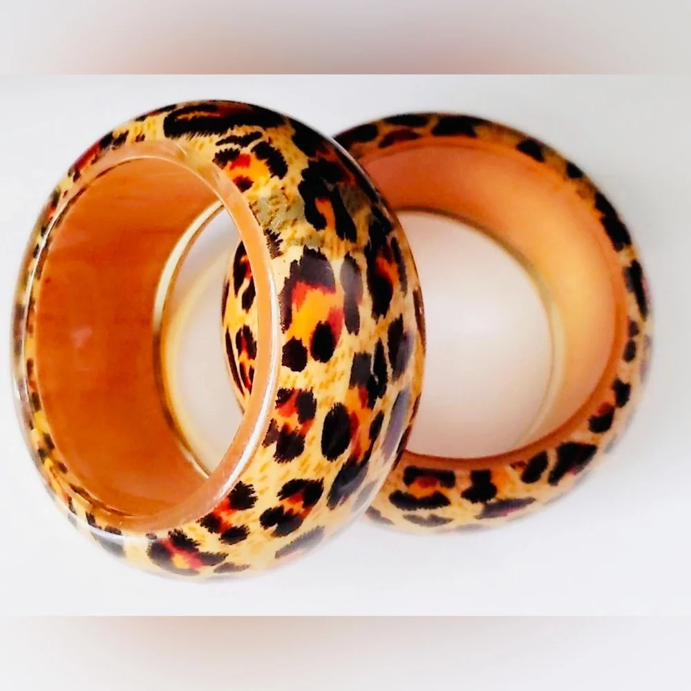 Bundle of 2 Wide Chunky Vintage Animal Print Bangle Bracelets